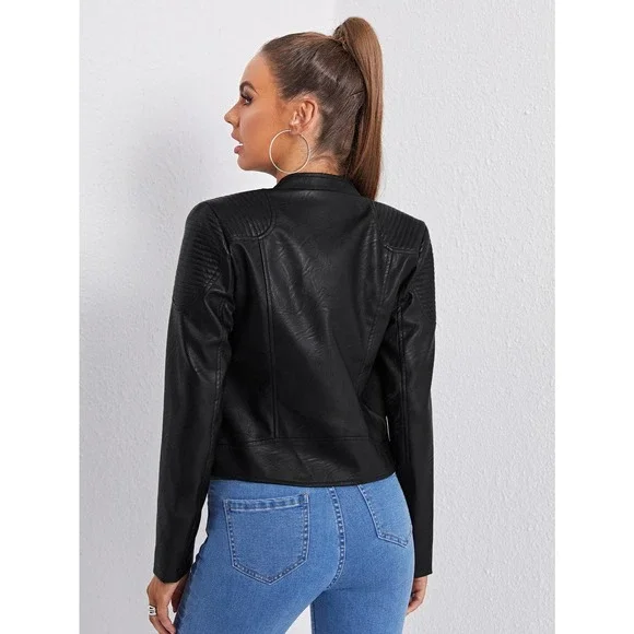 Vegan Leather Jacket Moto Jacket black minimalist - Picture 3 of 9